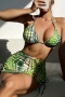 sexy polka dot print padded halter-neck 3 piece swimsuits with hair tie_Green