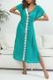 sexy color-block crochet stitching v-neck beach dress cover-up(only cover-up)_Black_Magenta_Green
