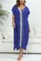 sexy color-block crochet stitching v-neck beach dress cover-up(only cover-up)_Black_Magenta_Green_Blue