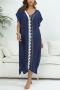 sexy color-block crochet stitching v-neck beach dress cover-up(only cover-up)_Black_Magenta_Green_Blue_Dark Blue