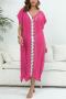 sexy color-block crochet stitching v-neck beach dress cover-up(only cover-up)_Black_Magenta