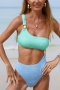 three colors padded one shoulder metallic shell ring linked one-piece swimsuit_Purple_Magenta_Aqua Green