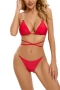 sexy 2 colors padded halter-neck lace-up metallic-chain triangle bikini sets_Black_Red