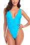 sexy 3 colors deep v padded shirring backless one-piece swimsuit_White_Sky Blue