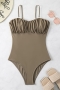 sexy solid color padded hollow shirring one-piece swimsuit_Black_Brown