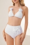sexy 3d flower decor padded halter-neck lace-up bikini set(new added colors)_Black_White