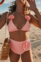 sexy 3d flower decor padded halter-neck lace-up bikini set(new added colors)_Black_White_Pink