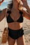 sexy 3d flower decor padded halter-neck lace-up bikini set(new added colors)_Black