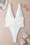 sexy 3 colors padded stappy shirring one-piece swimsuit_White