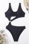 sexy 4 colors padded hollow metallic ring linked one-piece swimwear_Black
