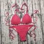 sexy 12 colors orange crochet unpadded halter-neck self-tie triangle bikini sets_Black_White_Pink_Red_Watermelon Red