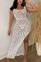 sexy plus size 6 colors crochet cutout non-stretch sequin beach dress cover-up_Black_White