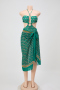sexy floral print padded one piece swimwear with cover-up(skirt only one size)_Pink_Green
