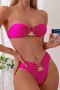sexy 5 colors metal buckle padded high waist padded bikini set_Black_White_Magenta