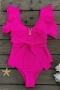 sexy pure color padded ruffle hollow one-piece swimsuit(new added colors)_Black_Red_Magenta