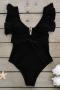 sexy pure color padded ruffle hollow one-piece swimsuit(new added colors)_Black