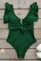 sexy pure color padded ruffle hollow one-piece swimsuit(new added colors)_Black_Red_Magenta_Dark Green