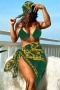 sexy 4 colors batch printing padded mesh three-piece swimwear(with hair tie)_Black_Magenta_Green