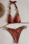 sexy 6 colors padded metal-chain lace-up solid color bikini set_Black_Pink_Magenta_Green_Blue_Brown