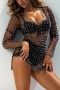 sexy slight stretch mesh slit pearl rhinestone beach cover-ups(only cover-ups)_Black
