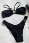 sexy textured 5 colors padded metallic ring linked bikini set_Black