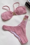 sexy textured 5 colors padded metallic ring linked bikini set_Black_Pink