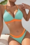 sexy 3 colors colorblock padded halter-neck lace-up hollow bikini set_Black_Magenta_Aqua Green