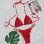 sexy glitter rhinestone metallic chain 4 colors padded halter-neck bikini set_Red
