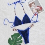 sexy glitter rhinestone metallic chain 4 colors padded halter-neck bikini set_Red_Green_Dark Blue