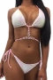 sexy sequin rhinestone decor padded halter-neck self-tie triangle bikini set_Pink