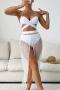 sexy 5 colors padded halter-neck lace-up mesh skirt three-piece swimwear_Black_White