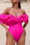 sexy 3 colors padded deep v cascading ruffle one-piece swimsuit_Black_White_Magenta