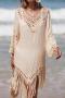 sexy cut out crochet 5 colors tassel loose cover-up(only cover-up)_Black_White_Magenta_Blue_Beige