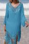sexy cut out crochet 5 colors tassel loose cover-up(only cover-up)_Black_White_Magenta_Blue