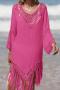 sexy cut out crochet 5 colors tassel loose cover-up(only cover-up)_Black_White_Magenta