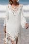 sexy cut out crochet 5 colors tassel loose cover-up(only cover-up)_Black_White