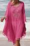 sexy cut out crochet tassel 5 colors loose cover-up(only cover-up)_Black_White_Magenta