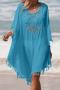 sexy cut out crochet tassel 5 colors loose cover-up(only cover-up)_Black_White_Magenta_Blue