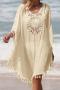 sexy cut out crochet tassel 5 colors loose cover-up(only cover-up)_Black_White_Magenta_Blue_Beige