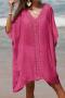 sexy cut out crochet 5 colors v-neck loose cover-up(only cover-up)_Black_White_Magenta