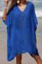 sexy cut out crochet 5 colors v-neck loose cover-up(only cover-up)_Black_White_Magenta_Green_Blue