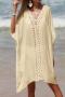 sexy cut out crochet 5 colors v-neck loose cover-up(only cover-up)_Black_White_Magenta_Green_Blue_Beige