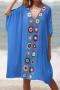 sexy 6 colors cut out crochet stitching v-neck loose beach dress cover-up_Black_White_Magenta_Green_Blue