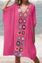 sexy 6 colors cut out crochet stitching v-neck loose beach dress cover-up_Black_White_Magenta
