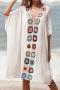 sexy 6 colors cut out crochet stitching v-neck loose beach dress cover-up_Black_White