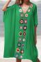sexy 6 colors cut out crochet stitching v-neck loose beach dress cover-up_Black_White_Magenta_Green
