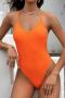 sexy pure color textured padded backless metallic ring linked one-piece swimsuit_White_Orange
