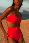 sexy pure color padded high waist belt design tankini set_Black_Red