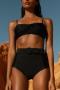 sexy pure color padded high waist belt design tankini set_Black