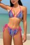 sexy geometric printing 3 colors padded halter-neck self-tie triangle bikini set_Magenta